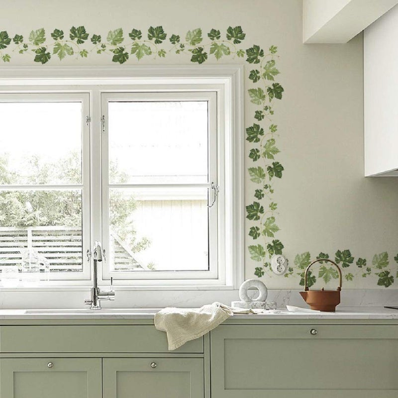WanQin Ivy Wall Decals Vines Border PVC Wall Stickers for Kitchen Living Room Decorations (4 Sheets) - Image 1